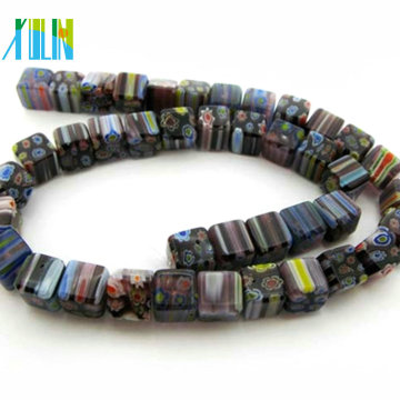 wholesale glass cube millefiori and floral beads DXLM012